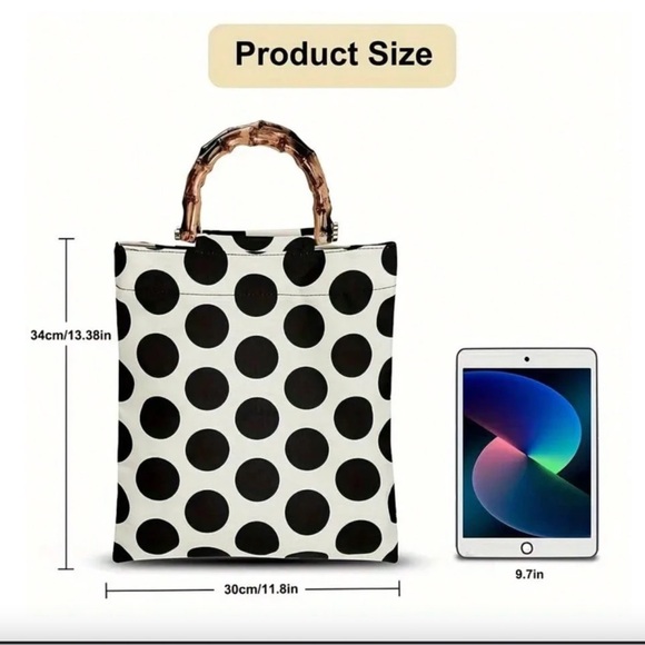 🆕 Retro Polka Dot Bamboo Knot Tote Bag - Picture 6 of 9